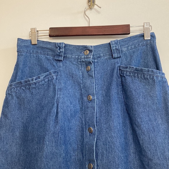 Vintage Midi Skirt Womens Large Blue Jean Cotton Straight Pockets Button Front - Picture 3 of 10
